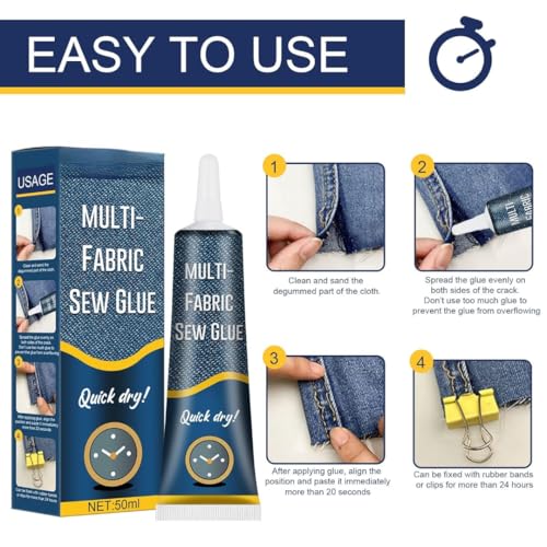 Image of Quick Dry Fabric Glue - Ultra-Stick No-Sew Liquid Adhesive for Clothes | Waterproof & Permanent Bond | Fast-Tack Repair for Denim, Cotton, Leather & More