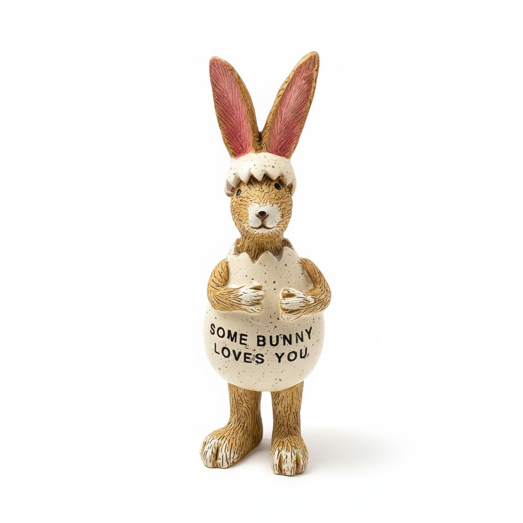 Portland Living Brown Some Bunny Loves You Jasper Rabbit Bunny In Egg Standing Resin Figure