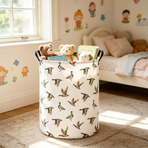 Image of Mallard Duck Fabric Storage Bin Nursery Organizer Basket