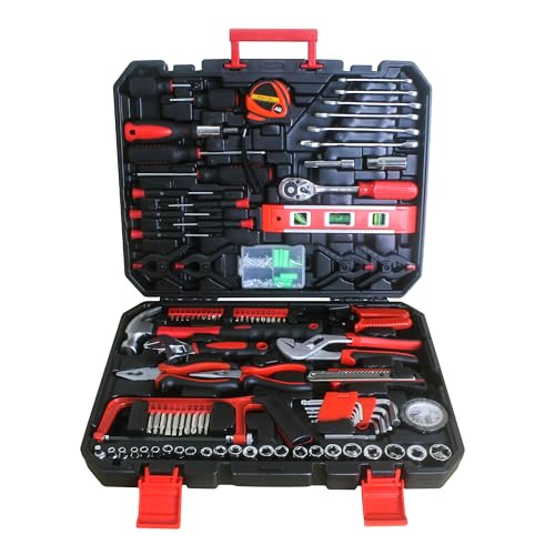 238 Piece Hand Tool Kit With Storage Case Toolbox Package Mixed Tool Set Repair Tool For Handyman Repairmen Construction Workers Mechanics black+red