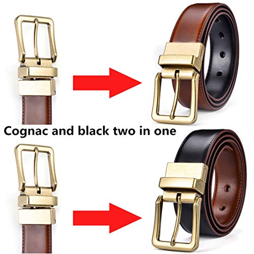 Beltox Men’s Belts Reversible Leather 1.25” Wide 1 for 2 Rotate Buckle Gift Box2