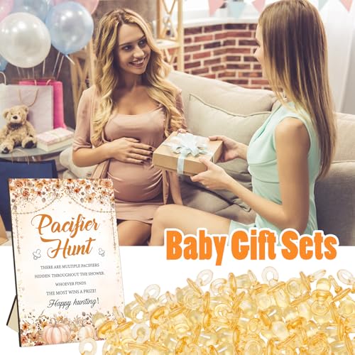 Image of Thyle 51 Pcs Wildflower Fall Little Pumpkin Pacifier Hunt Baby Shower Games Falling in Love for Baby Game Decoration Include Hunt Sign and Acrylic Pacifiers Gift Sets for Gender Reveal Party Decor