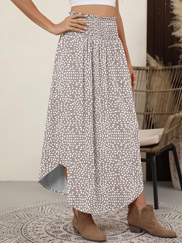 Image of ANRABESS Women's Maxi Skirts Summer Boho Floral High Waisted Flowy Swing Pleated Beach Long Skirt with Pockets