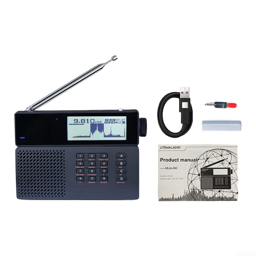 MLite-880 Funkempfänger, Full-Band 130kHz-30MHz & VHF 118-165MHz, unterstützt SSB AM CW für FM mit RDS, für dsp Rauschunterdrückung, Echtzeit für Spektrumanzeige für Luftfahrt-Schinkenüberwachung