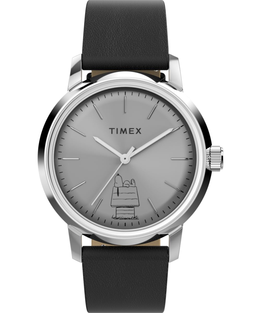 Timex Men's Analogue Automatic Watch with a Leather Strap Peanuts Marlin Black