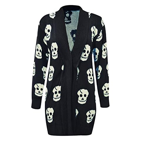 Hina Fashion Womens/Ladies Skull Print Knitted Winter Jumper Open Cardigan S M XL XXL XXL (XXX-Large, Black) Cover