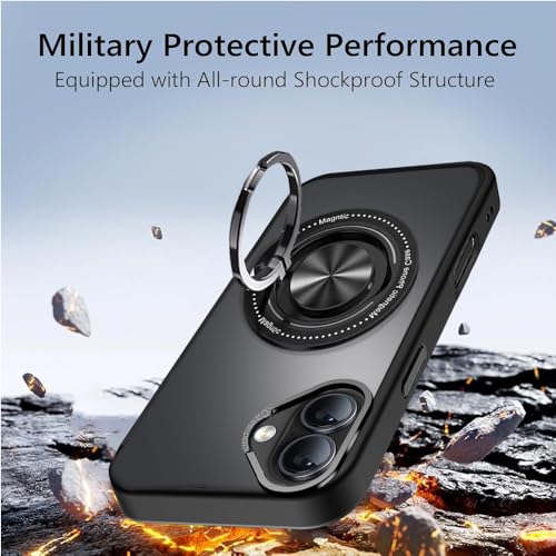 Image of KARWAN️360 Degree Stand with Mag-Safe Case with N52 Strong Magnets Mag-Safe Phone case Cover for iPhone 16 || Mobile Back Cover for iPhone 16 || Black