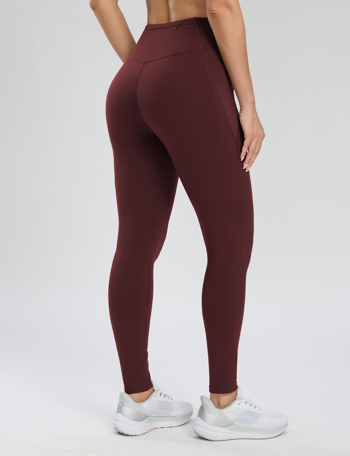 Seamaid Legging doublé en polaire pour femme - 68,6 cm - Résistant à l'eau - Thermique - Pantalon de course à pied et de randonnée avec poches - Taille haute, bordeaux, Taille M