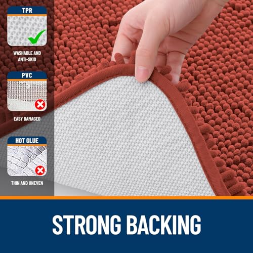 Image of OLANLY Bathroom Rugs Sets 2 Piece, Soft Absorbent Chenille Bath Mats and U-Shaped Contour Toilet Rug Set, Machine Washable Bath Carpet, Home Decor Accessories(24 inchx16 inch+24 inchx20 inch, Rustic Terracotta)