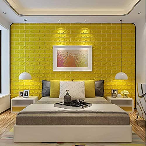 StylishWalls 3D Brick Wallpaper for Walls I Wall Stickers Self Adhesive Panel I Peel & Stick Wallpaper for Wall Home Decor (Yellow, 16 Pieces of 70 X 77 cm Each)