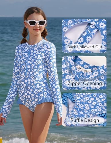 Image of GRACE KARIN Girls One Piece Swimsuits Long Sleeve Bathing Suits Swimwear 5-14Y