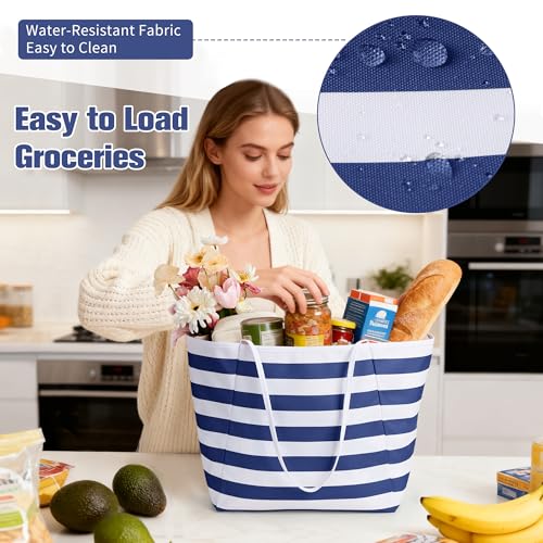 Image of KALIDI Beach Tote Bag Women Large Waterproof Sandproof Shoulder Handbag Packable Grocery Bag Hobo Purse for Picnic Vacation