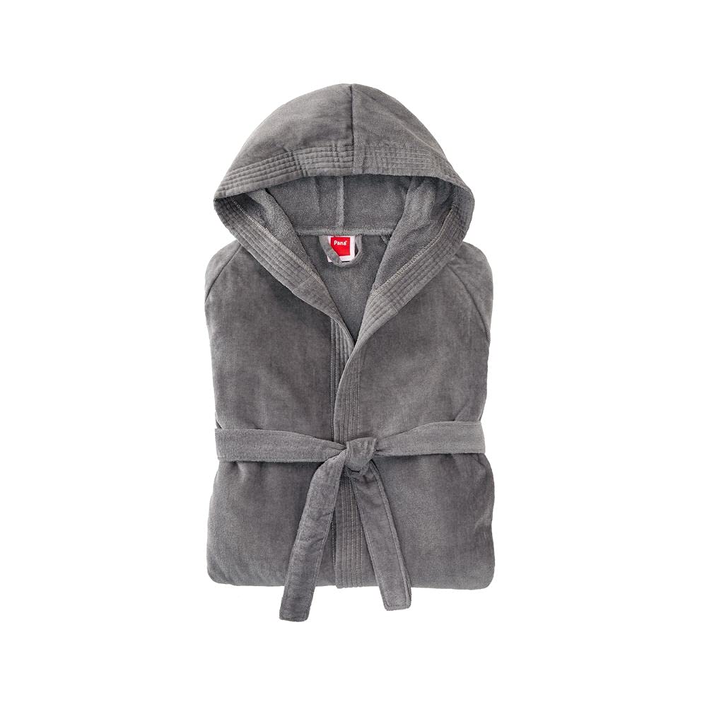PANA® Velour Unisex Baumwolle Bademantel mit Kapuze • Saunamantel Damen • Herren Bademantel mit Kapuze • Bathrobe Men • Knielang