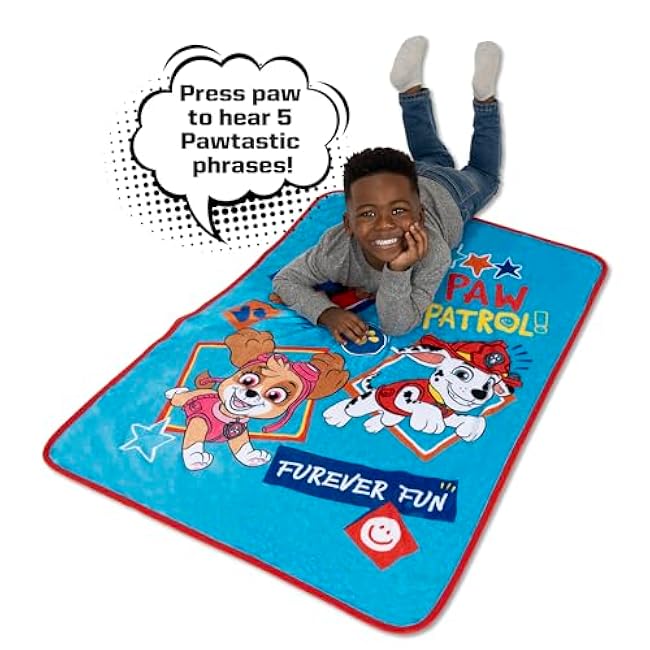 Paw Patrol Musical Warm, Plush, Throw Blanket That Plays Fun Phrases from The Show - Extra Cozy and Comfy for Your Toddler, Blue