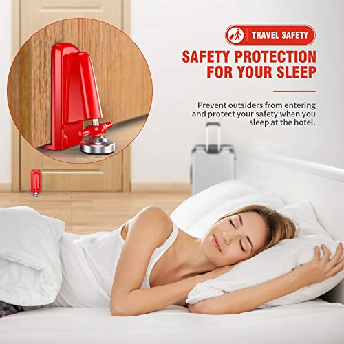 Door Jammer Door Stopper, Portable Door Security Lock for Travel/Apartment/Safety Self Defense/Personal Protection, Aluminum Alloy Anti-Slip Door Lockdown Security Device (Red) - Image 3