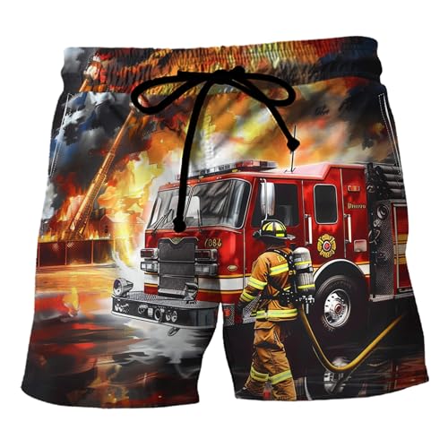 Fire Fighter Men's Swim Trunks - Fireman Mens Swim Trunks with Mesh Lining Swimwear Bathing Suits Set 67