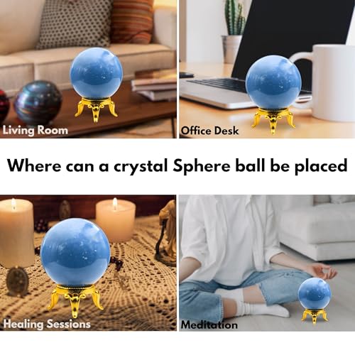 Image of Certified Angelite Crystal Ball for Meditation - Premium Crystal Vastu Items for Home and Feng Shui Items for Good Luck - Ideal for Pooja Supplies and Spiritual Practices (1.5 inch Inch)
