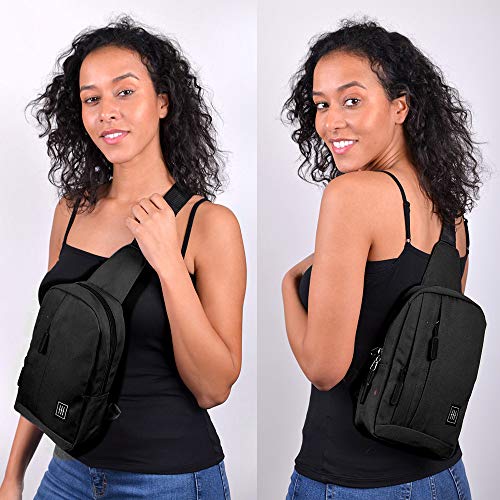Westend Canvas Sling Bag - Adjustable Crossbody Backpack For Hiking, Travel, Work (Black With Blue/Red/White Trim) - View #8
