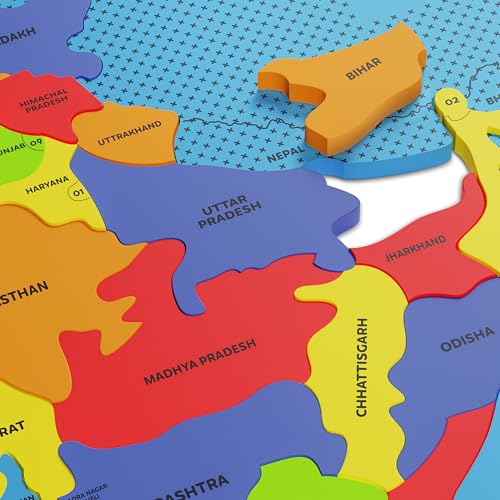 Image of SPARTAN KIDS India Map Puzzle, Learn Indian States & Capitals, Educational Toy for Ages 4-8, 25-Piece Jigsaw with Foam Frame, 33 Flags, 70 Capital Stickers, Geography Gift for Kids