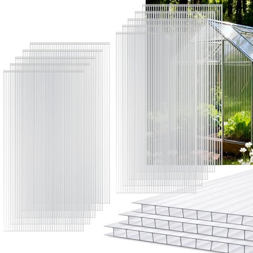 Sinimaka 10 Pack Polycarbonate Greenhouse Panels, 4' x 2' x 0.16'' Twin-Wall Polycarbonate Sheets, All Weather Clear Roof Panels Greenhouse Replacement Panels by Sinimaka - Used condition - US$61.19