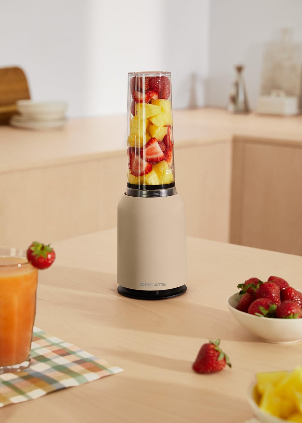 CREATE/MOI STUDIO/Blender avec verre amovible Sable/Mixeur pour smoothies et milk-shakes, 400 ml en verre, usage unique, sans BPA, portable, lames en acier inoxydable, 230W