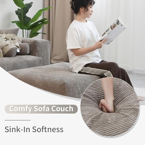 WJShome Modular Sectional Sofa Couch,141.73" U Shaped Sofa with 2 Ottomans,Corduroy Couches with 4 Pillows,Cushion Covers Removable& Replaceable (Brown, 5 Seater) - Thumbnail 4