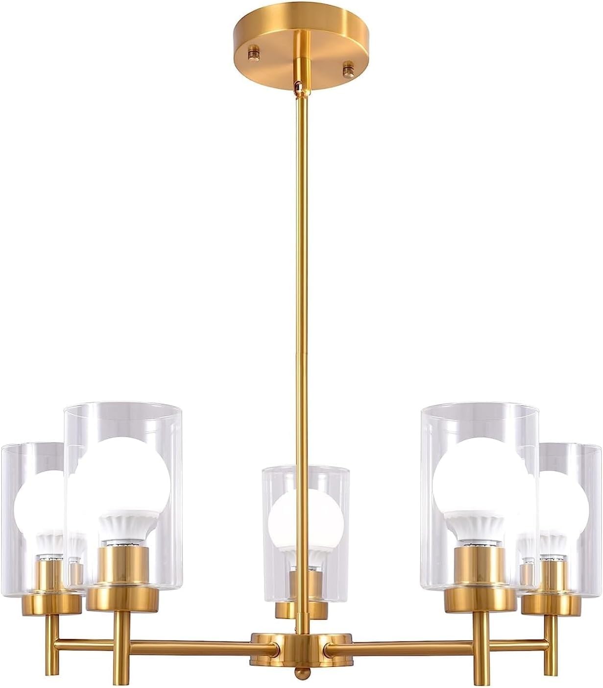Plafonnier de ferme doré 5 lampes pour illuminer une grande pièce