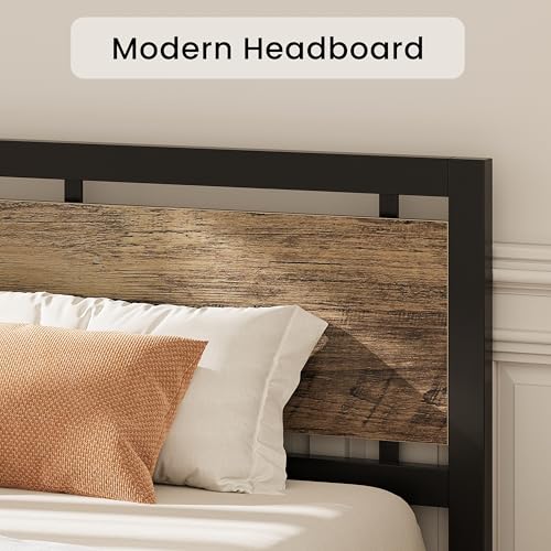 Image of LIKIMIO California King Bed Frame with Headboard and Footboard, Metal Strong Supports, Easy Assembly, Noise-Free, No Box Spring Needed, Walnut