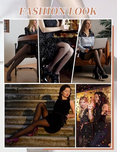 Image of Buauty 4 Pack 20D Sheer Black Tights for Women Control Top Run Resistant Pantyhose Reinforced Toe Tummy Control Stockings