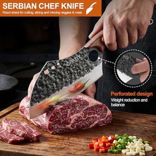 3PCS Hand Forged Butcher Knife Set Meat Cleavers, Serbian Chef Knife Viking Boning Knife High Carbon Steel Kitchen Knife for Meat Cutting, Outdoor BBQ Vegetable Camping, Gift for Men - image 3