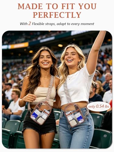 Image of 3 Pockets Clear Bag for Stadium Events with 2 Long Straps Sling Backpack Fanny Pack Concert Crossbody Purses for Women