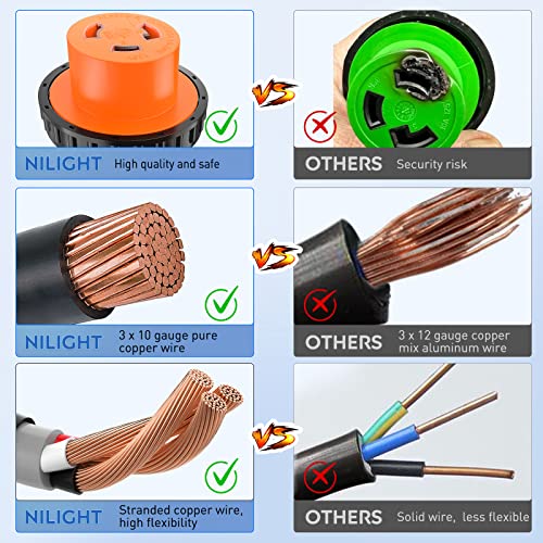 Image of Nilight RV Locking Adapter Cord 15 Amp to 30 Amp Pure Copper Heavy Duty 10 Gauge Wire ETL Listed 5-15P to L5-30R 15M /30F Weatherproof Cord for RV Camper Caravan Van Trailer