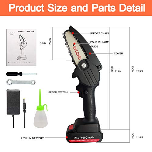 Jemyda Mini Chainsaw, Power Chain Saws 4 Inch for Wood Cutting and Gardening, Handheld Chainsaw, Rechargeable Electric Chainsaw Cordless, Pruning Shears Battery Chainsaw with Brushless Motor