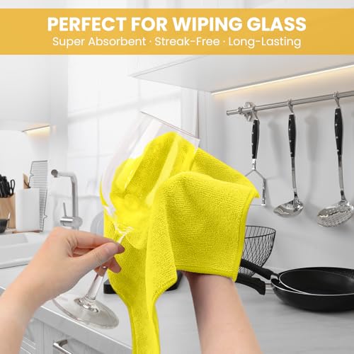 Image of SIFANGKE Microfiber Cleaning Cloth, 12 Pack Yellow Cleaning Rags for Housekeeping, Reusable Microfiber Towels for Car, Kitchen, Bathroom and Household Cleaning Supplies, 11.8 inchX11.8 inch