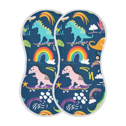 xigua Cartoon Dinosaurs Baby Burp Cloths for Newborn Boys and Girls 2 Pack, Soft & Absorbent Cotton Baby Burp Cloth, Baby Washcloths, Newborn Towel, Burp Rags2
