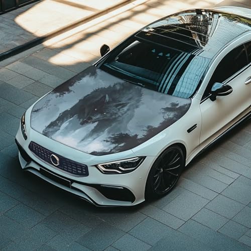 Image of Wolf Car Hood Cover All Weather Protection Automotive Exterior Accessories Universal Fit Hood Covers for Cars, Trucks, SUV, or Van Full Coverage with Elastic Band