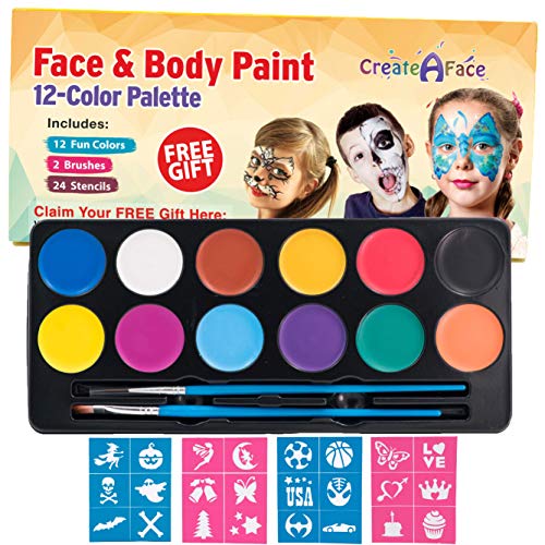 Face Paint Kit for Kids (Fun at-Home Activity) 12 Colors, 24 Stencils 2