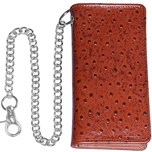 IBRO Motorcycle Biker BifoldChain Wallet for Men Ostrich Brown