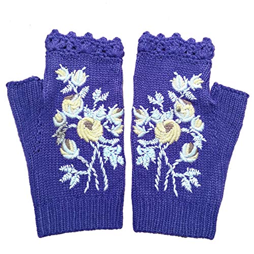LONGHAIYUAN Mujeres Bordado Tricolor Floret Señoras Guantes Calientes Guantes De   Invierno De Punto De Lana Cover