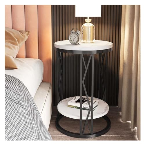 HJYBFA Mesa Auxiliar de sofá, Mesa Redonda pequeña de Lujo Ligera de mármol para café, 2 Niveles de Almacenamiento, para Dormitorio, Apartamentos, decoración de Tienda, fáci
