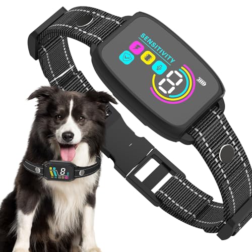 Bark Collar for Large Dogs, Anti Bark Collar for Medium Dogs, Smart Bark Collar, Rechargeable Training Collar IP67 Waterproof, 8 Adjustable Sensitivity Beep Vibration