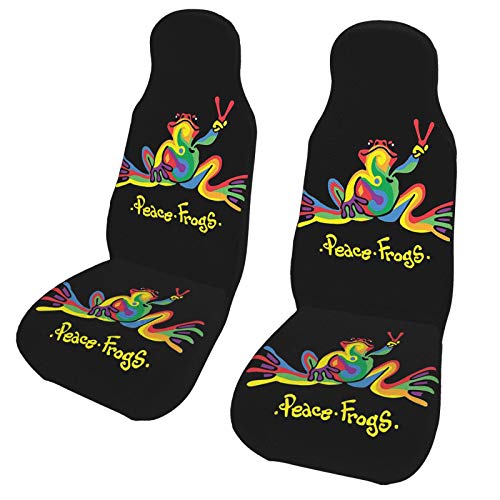 KiuLoam Peace Frog Retro Tie Dye Swirl Car Seat Covers, Front Vehicle Seat Protector Car Mat Covers, Universal Fit for Vehicle Sedan SUV and Truck Automotive Interior, 2 Pcs
