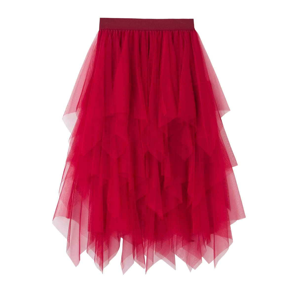 Damen Tüllrock Ballerina - Hochtaillierter A-Linie Midirock mit Plissee & Volant, Mehrschichtiger Unregelmäßiger Tuellrock mit Unterrock für Abschlussball & Party