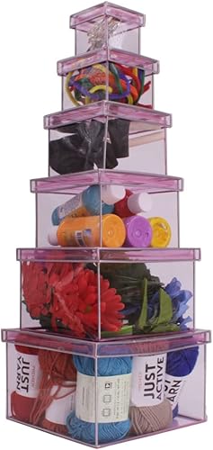 Cajas decorativas con tapas, pequeña caja de plástico para manualidades, caja de regalo transparente con tapa, anidación con tapa y almacenamiento