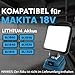 Akku Lampe für Makita 18V Akku, 48W 4800LM Led Arbeitsleuchte, Strahler Tragbares Flutlichter Baustellen Lampe,mit 2 USB für Camping, Autoreparaturen, Notfall Ersatz für Makita DML816（Ohne Akku）
