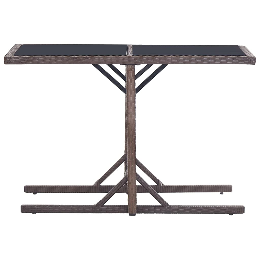 Stół ogrodowy, brązowy, 110 x 53 x 72 cm, szkło i rattan PE | Stalowy stelaż, wodoodporny, łatwy w pielęgnacji, łatwy montaż, na taras i werandę