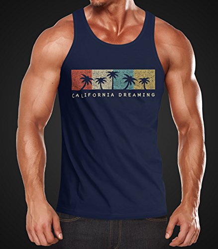 Neverless Herren Tank Top California Dreaming Sommerparty Palmen Retro Muskelshirt