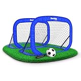 Racetex Fussballtore für Garten Kinder – 2er Set mit verstärkten Glasfaserstangen – Fußballtor Kindern inkl. Ball, Pumpe, Erdanker und Tasche zum Transportieren – Tore Fußball Kinder (Blau)