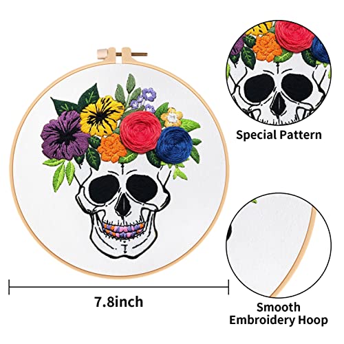 Nuberlic 3 Pack Halloween Skull Embroidery Kit For Adults Beginner, Cross Stitch Kits For Embroidery Starters With Skull Patterns Include 3 Embroidery Hoop, Cloth Thread Needles And Instructions #TOP3