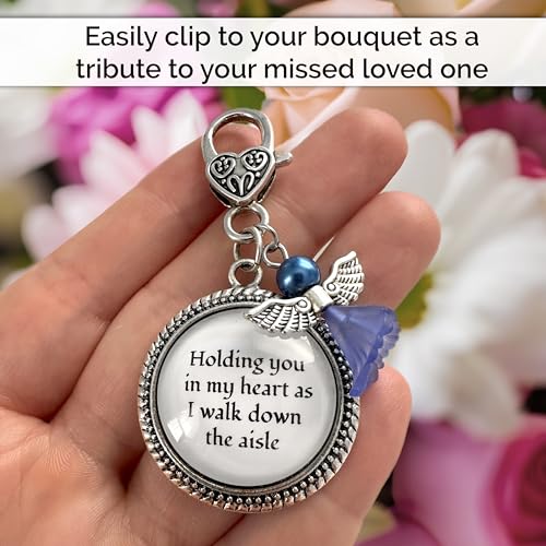 Something Blue Angel Charm for Bride on Wedding Day in my Heart as I Walk Down the Aisle Clip Charm with Blue Angel and Memorial Phrase2